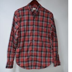 J.Crew Red Plaid Button Down Shirt Mens Medium Slim Fit 100% Cotton